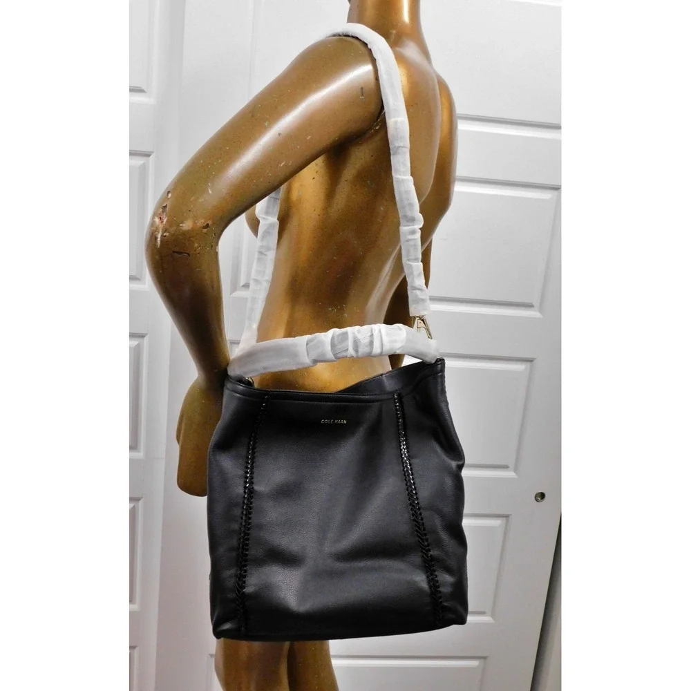New Cole Haan Nickson‎ Black Leather Double Strap Hobo Bag